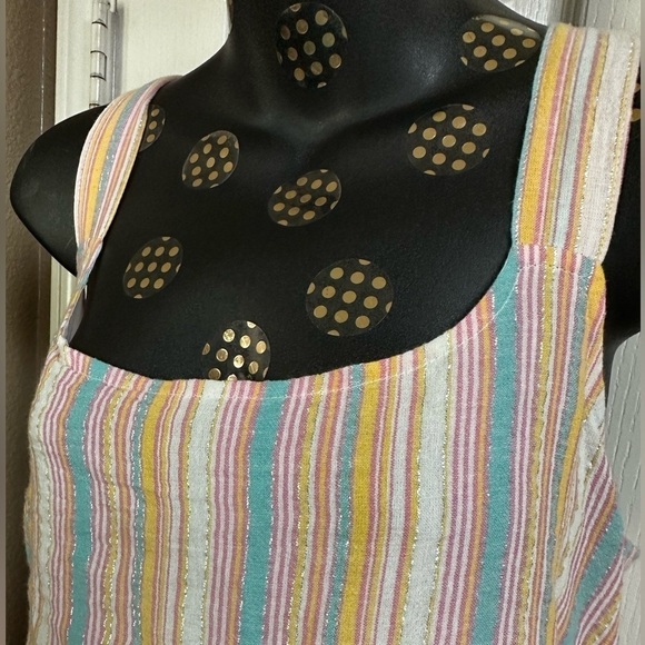 Metallic Sun Dress PINK Aqua Multicolored Tiered Lined Flowy Crepe Prairie Dress - Picture 5 of 14